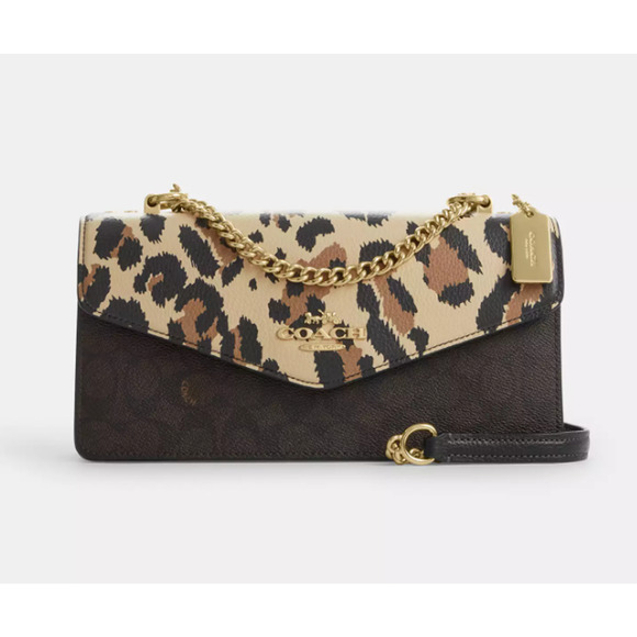 Coach Klare Envelope Crossbody Bag In Signature Canvas With Leopard Print CCD02 - Picture 9 of 13